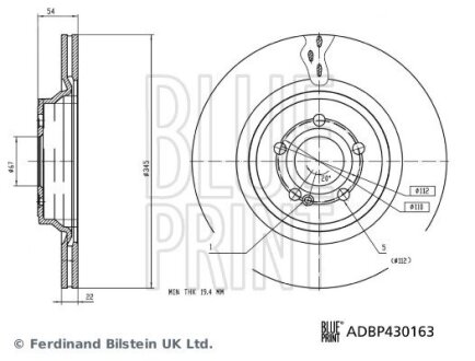 DB Гальмівний диск задн. GLE (V167, C167) GLS (X167) blue Print ADBP430163 на Мерседес GLE-Class V167