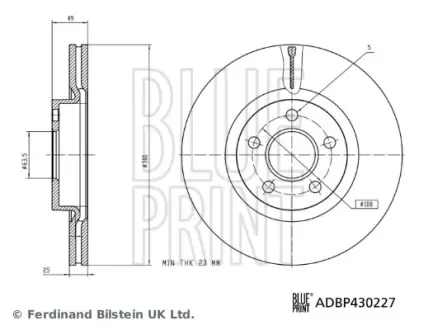 BLUE PRINT FORD Гальмівний диск передній TOURNEO CONNECT / GRAND TOURNEO CONNECT V408 Мінівен 1.5 TDCi 15-22 blue print ADBP430227