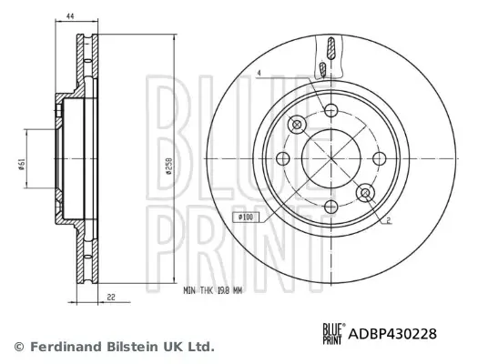 BLUE PRINT RENAULT диск гальмівний передній Sandero,Logan II,Renault,Smart blue print ADBP430228