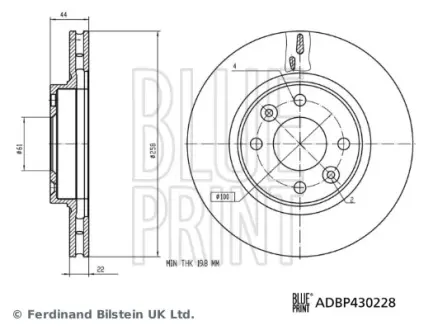 BLUE PRINT RENAULT диск гальмівний передній Sandero,Logan II,Renault,Smart blue print ADBP430228 Рено Сандеро степвей 2