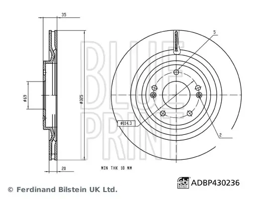BLUE PRINT KIA Гальмівний диск задній SORENTO IV (MQ4, MQ4A) 2.2 CRDi 20- Blue Print ADBP430236 (фото 1)