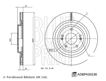 BLUE PRINT KIA Гальмівний диск задній SORENTO IV (MQ4, MQ4A) 2.2 CRDi 20- Blue Print ADBP430236