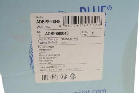 NISSAN піввісь передн. прав. L=547 мм X-TRAIL I 2.0 01- blue Print ADBP890048
