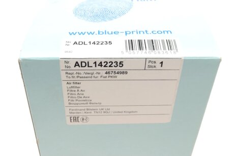 Фильтр воздушный Doblo 1,6i/1,9D/JTD 01- blue Print ADL142235