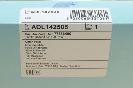 Змінний елемент фільтра салону blue Print ADL142505