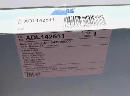 Фильтр салона blue Print ADL142511