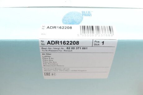 RENAULT Фильтр воздушный Megane II 02-,Scenic II 03- blue Print ADR162208