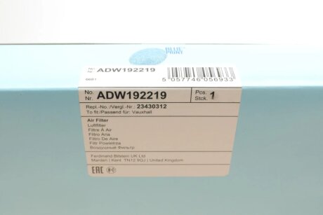 Фільтр повітряний blue Print ADW192219