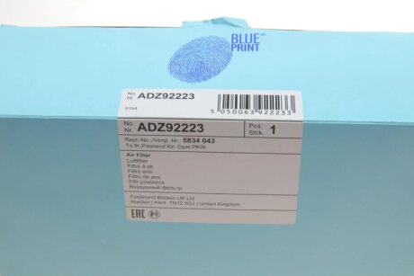 Фільтр повітряний blue Print ADZ92223