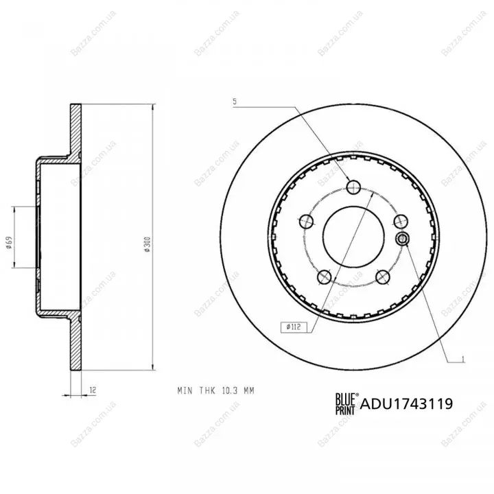 Задний тормозной диск blue print ADU1743119