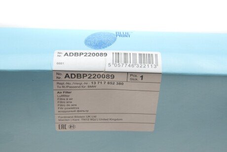 Фільтр повітряний blue Print ADBP220089
