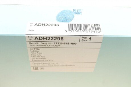 Фільтр повітряний blue Print ADH22296