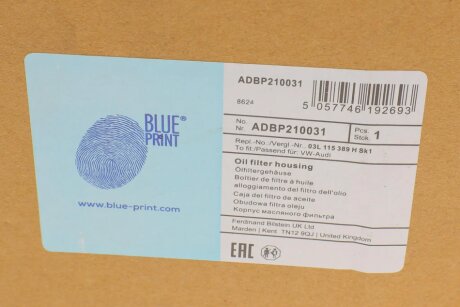 Корпус масляного фильтра blue Print ADBP210031