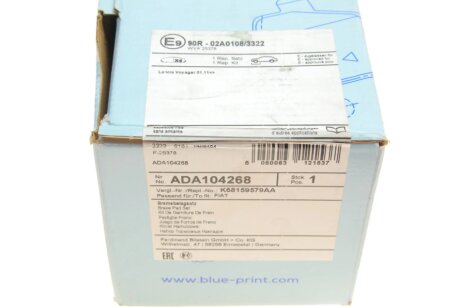 Передние тормозные колодки blue Print ADA104268