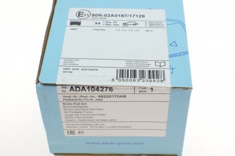 Передние тормозные колодки blue Print ADA104276
