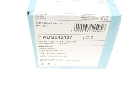 Передние тормозные колодки blue Print ADG042137