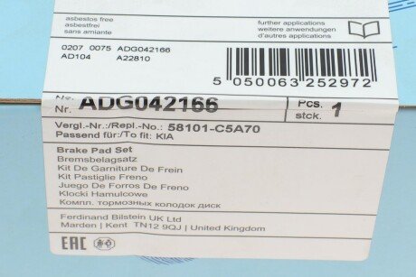 Передние тормозные колодки blue Print ADG042166