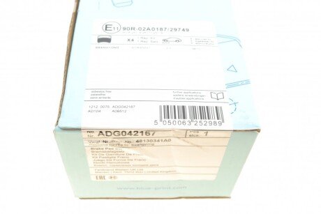 Передние тормозные колодки blue Print ADG042167