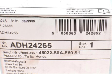 Передні тормозні (гальмівні) колодки blue Print ADH24265