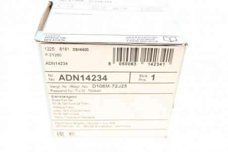 Передние тормозные колодки blue Print ADN14234