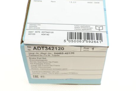 Передние тормозные колодки blue Print ADT342120