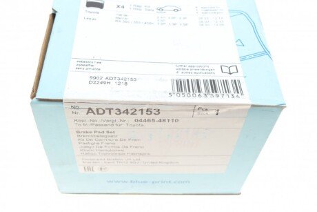 Передние тормозные колодки blue Print ADT342153