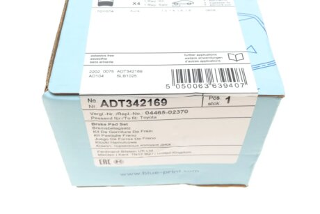 Передние тормозные колодки blue Print ADT342169
