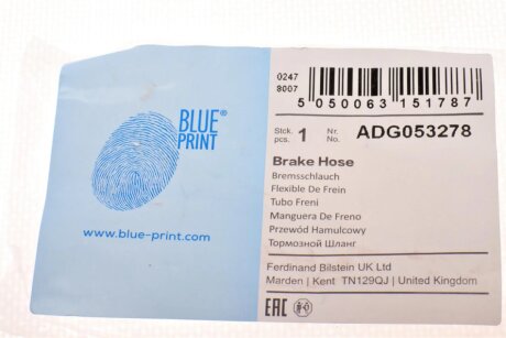 Шланг тормозной передний blue Print ADG053278
