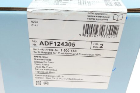 Тормозной диск blue Print ADF124305