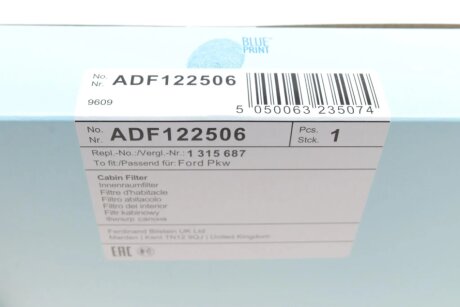 Угольный фильтр салона blue Print ADF122506