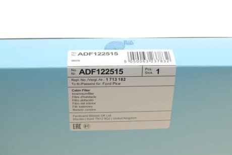 Угольный фильтр салона blue Print ADF122515