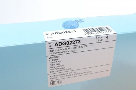 Воздушный фильтр blue Print ADG02273