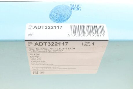Повітряний фільтр blue Print ADT322117