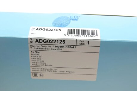 Повітряний фільтр двигуна blue Print ADG022125
