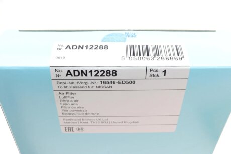 Воздушный фильтр двигателя blue Print ADN12288