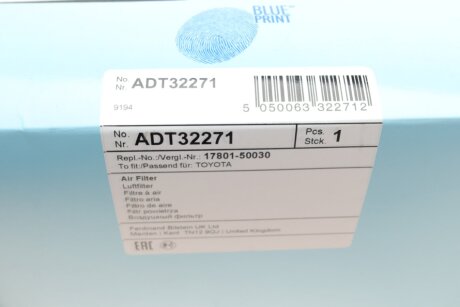 Воздушный фильтр двигателя blue Print ADT32271