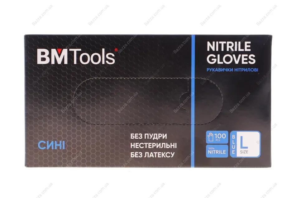 Рукавиці нітрилові, 100 шт (10 пачок у картонній коробці) BM TOOLS 50100003