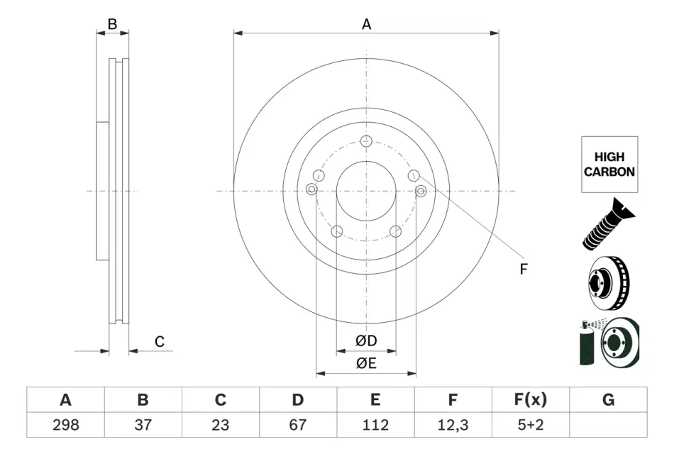 BOSCH SSANGYONG Диск гальмівн. HC-Coated передн. XLV VAN e-XDi bosch 0986479H05