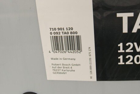 Автомобільний акумулятор 12 вольт bosch 0092TA0800