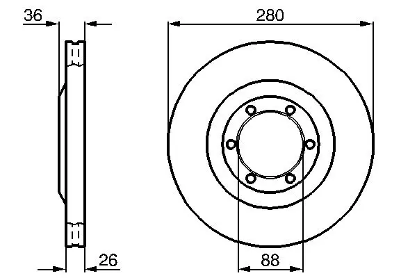 BOSCH диск гальм.передн.(280*26) вентил.OPEL Frontera,Monterey (без ABS) bosch 0986478437