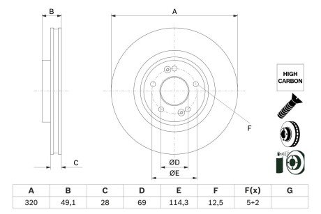 Диск гальм. передн. KIA SORENTO 15- bosch 0986479F35 на Hyundai Санта фе 3