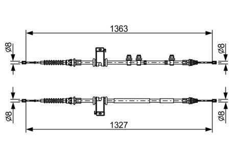 FORD Трос ручного тормоза задн. 1360/1195+1360/1195 мм B-MAX 12-, FIESTA VI bosch 1987482453