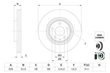 BOSCH MAZDA Диск гальмівний передній CX-5 (KF) 2.2 D 17-, CX-9 (TC) 2.5 T 16-, 6 (GJ, GL) 2.2 D Bosch 0986479H02
