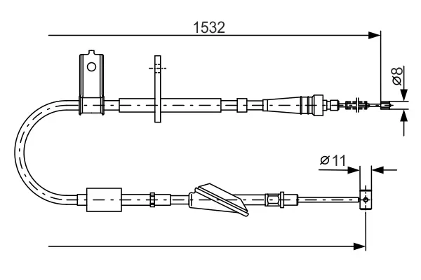 BOSCH Трос ручного тормоза зад. лев SUBARU Justy 03-, SUZUKI Ignis Bosch 1987482093 (фото 1)