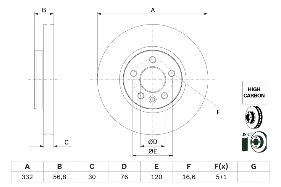 BOSCH VW Диск гальмівний передн. AMAROK 2.0 11- bosch 0986479F04