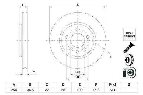 VW Диск гальмівний задній POLO V 1.0-2.0 09- bosch 0986479E01 на Фольксваген Поло хэтчбек