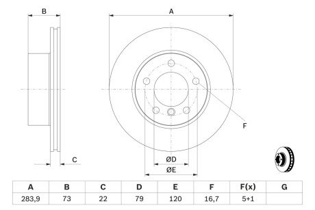 Вентилируемый тормозной диск bosch 0 986 479 W60 на Бмв E87