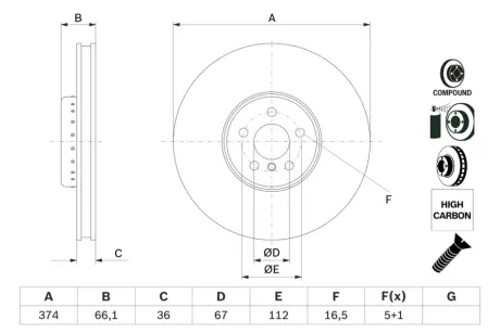 Вентильований гальмівний диск Bosch 0986479F60