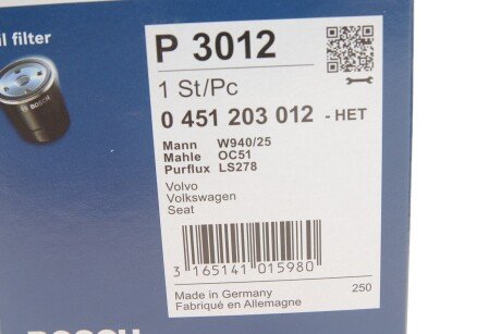 Масляный фильтр bosch 0451203012