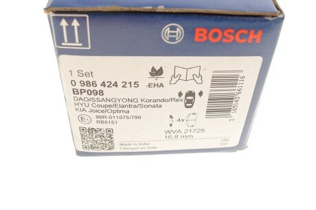 Передні тормозні (гальмівні) колодки bosch 0 986 424 215